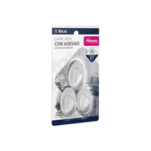 Gancho Adesivo Plástico 3 Peças, Pincéis Atlas, Branco